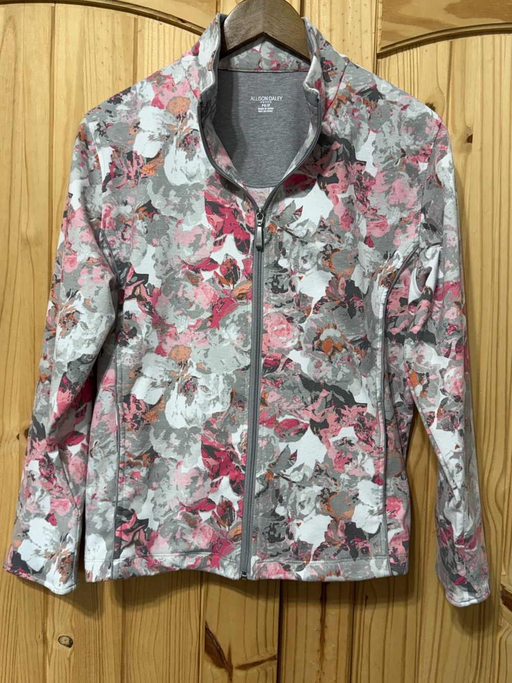 Allison Daley Floral Zip-Front Jacket in Pink & Gray PS